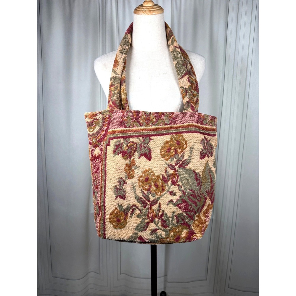 Vintage Floral Tapestry Chenille Shoulder Tote Bag